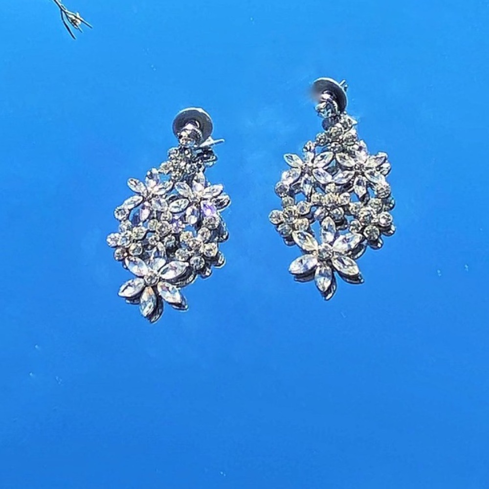 Large Silver Floral Vintage Drop Earrings